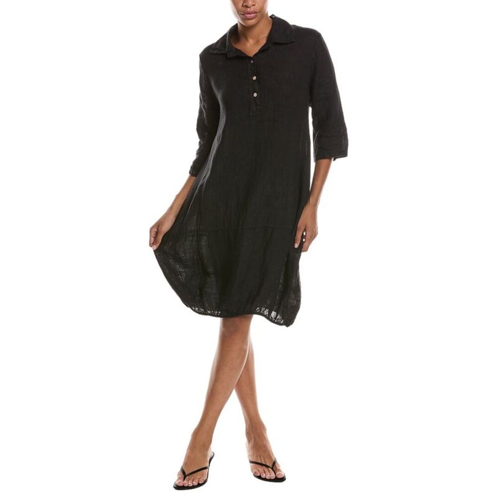 Persaman New York Womens Linen Midi Dress, Black